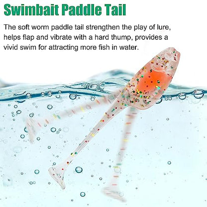 Crappie Lures Jigs Kit, 48/55pcs Crappie Baits Crappie Jig Head Hooks Soft Plastic Fishing Lures Split Paddle Tail Swim Bait for Crappie Fishing Panfish Bluegill Lures - color: 48pcs Crappie Lures Kit