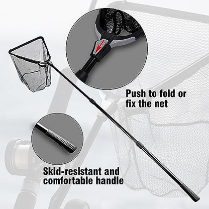 Fiblink Folding Aluminum Fishing Landing Net Fish Net with Extending Telescoping Pole Handle - size: Extend Length: 45-80"