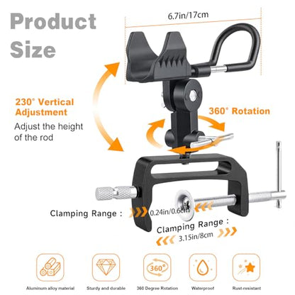 1/2 Pack Fishing Rod Holders for Boat, 360 Degree Adjustable Fishing Rod Holder with Enlarge Clamp, Aluminum Alloy, Suitable for Round /Square Tubular Hulls. - color: Fishing Rod Holder-2pack