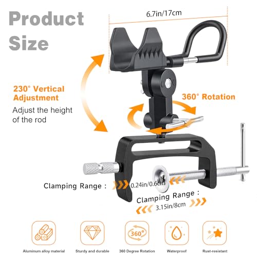 1/2 Pack Fishing Rod Holders for Boat, 360 Degree Adjustable Fishing Rod Holder with Enlarge Clamp, Aluminum Alloy, Suitable for Round /Square Tubular Hulls. - color: Fishing Rod Holder-1pack