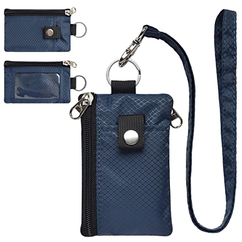 CHENSPRX Minimalist RFID Blocking Small Wallet with ID Window,WaterResistant Zip Id Case Wallet with Lanyard Keychain for Cards,Cash,Travel,Women,Men - color: Navy