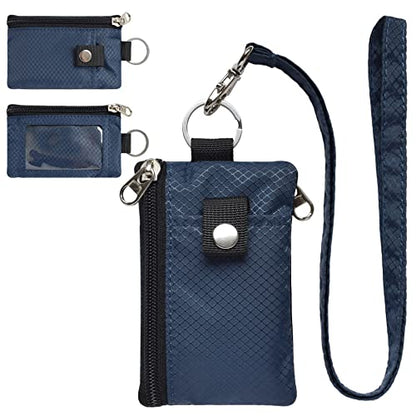 CHENSPRX Minimalist RFID Blocking Small Wallet with ID Window,WaterResistant Zip Id Case Wallet with Lanyard Keychain for Cards,Cash,Travel,Women,Men - color: Navy