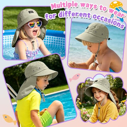 Kids Sun Hat with Detachable Neck Flap for Boys & Girls Wide Brim Fishing Hat for Kids Water Resistant UV Protection - color: 1 Pack-army Green