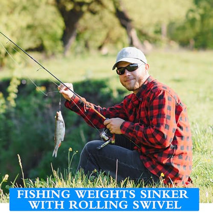 Seenelling 20 Pcs Brass Fishing Sinker Swivel Fishing Weights Saltwater Bullet Sinkers Drop Shot Weight Egg Sinkers with Swivel Rolling Removable Freshwater - size: 5/16 oz