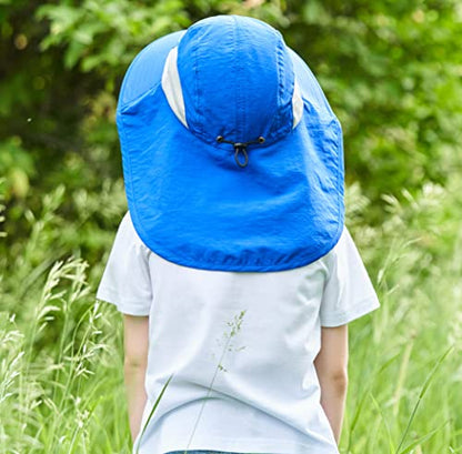 Connectyle Kids Large Brim UV Protection Sun Hat with Neck Flap Mesh Fishing Cap - color: Blue