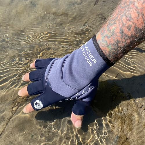 Glacier Glove Cold River Fingerless Fishing Gloves for Men and Women - Windproof Quick Dry Fabric Great for Outdoors, Fly Fishing, Paddling, Hiking, Photography - size: Large