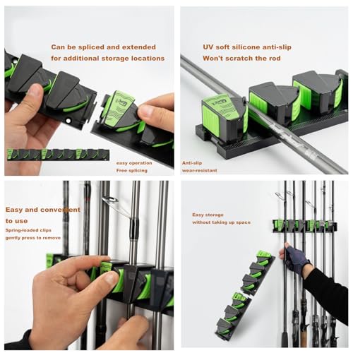 2pcs Fishing Rod Holder, Expandable Wall Mounted Fishing Rod Rack,Vertical & Horizontal Fishing Pole Holders, Fishing Pole Holder Holds Up to 6 Rods or Combos, Fishing Rod Holders for Garage