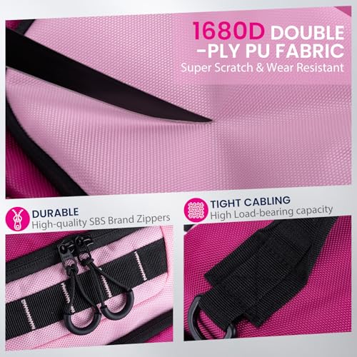 Goture Pink Fishing Tackle Bag, 1680D Water-Resistant Sling Fishing Backpack with Rod Holder, Anti-Slip Waist Strap, 3 Fishing Tackle Boxes, Fishing Gifts for Women Girls - color: Pink, style: 1680d Double-strand Pu Backpack + (3)3600 Trays