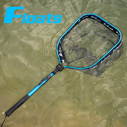 YVLEEN Floating Fishing Net - Folding Fishing Landing Net with Rubber Coating Mesh for Easy Fish Catch and Release, Fishing Net for Freshwater and Saltwater - color: A: Blue(Fixed Pole)