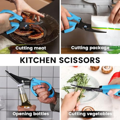 FLISSA 10" Fishing Scissors, Stainless Steel Detachable Kitchen Scissors, Fishing Shears with Fin Clipper & Fish Scaler, Non-Slip Grip, Protective Sheath
