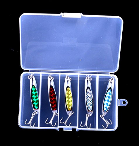 Fishing Jigs Saltwater Fishing Lures with Assist Hook Treble Hook, Jigging Lures Slow Vertical Jigs, Fishing Jigs Saltwater for Bass Tuna Salmon Sailfish Trout Grouper Snapper, 5pcs with Box - color: A:2.75inch/0.74oz/5pcs