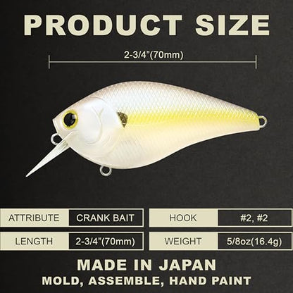 LUCKY CRAFT LC 2.5 Silent Crankbait Fishing Lures, 2-3/8” Squarebill Crankbait, Bass Lures, Floating 4ft Depth Hard Bait, Champion Freshwater Fishing Gear and Tackle Box Accessories - color: 250 Chartreuse Shad