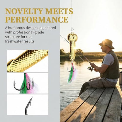 Gag Fishing Lures Set Metal Luminous Sequin Spoons Funny Top Water Bass Fishing Lures Fishermen Gear Spinner Baits Freshwater Saltwater Equipment Fishing Hook for Fishing Lover Men - color: Gold