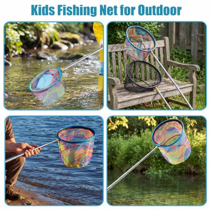 2 Packs Retractable Fishing Net Lightweight Landing Net for Youth Telescopic Fish Butterfly Catching Net for Outdoor Activities - color: Black+Blue