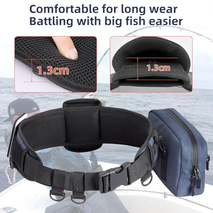 PELLOR Fishing Belt Rod Holder Adjustable Fishing Wading Belt - color: Blue（with Detachable Bag）