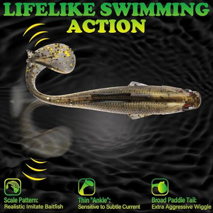 LUCKYFISHING Paddle Tail Swimbaits Soft Plastic Swimbaits Soft Baits for Bass Fishing Trout Crappie Walleye Freshwater Saltwater 10/16/20 PCS Soft Plastic Baits 4/3.5/3/2.5 Inch - color: Brown, size: 2.5 inch-20pcs