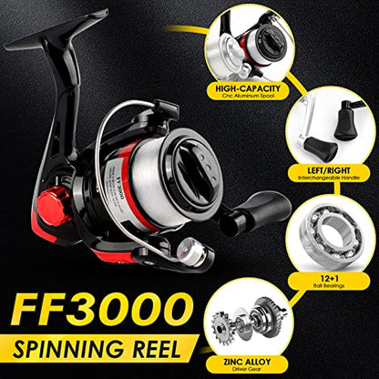 Telescopic Fishing Rod Reel Combo 2PCS 6.89FT Collapsible Fishing Pole Spinning Reel Lures Accessories with Fishing Bag Portable Fishing Rod Kit for Saltwater Freshwater Travel Fishermen Gift - color: Black