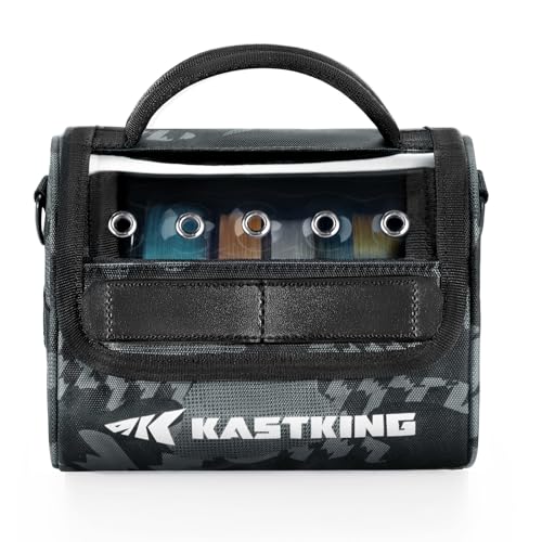 KastKing BaitSpace Line Management Bag, Fishing Line Storage Bag with Water Resistant Nylon, Clear View Window, Removable Divider, Tangle-free Leader Line Holder - color: A: Black Camo-Medium