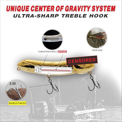 Funny Fishing Gifts for Men Women, Novelty Bass Topwater Lures, Father Christmas Birthday Gifts Stocking Stuffers - color: Gold