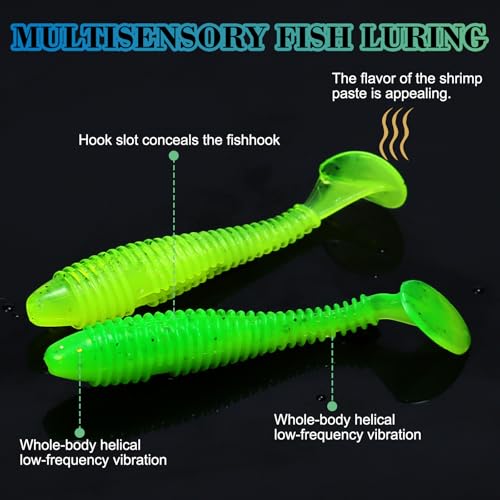Soft Fishing Lures, 6.5cm/8cm Paddle Tail Swimbaits Soft Plastic Lures Kit for Bass Trout Walleye Crappie 30pcs/40pcs… - color: B-6.5cm/2.55in-40pcs