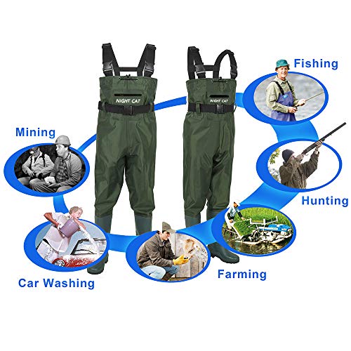 Night Cat Fishing Waders for Men Women Waterproof Hunting Chest Wader with Bootfoot Belt Breathable Lightweight Size 6 to 14 - color: Green, size: US Men 6 / Women 7