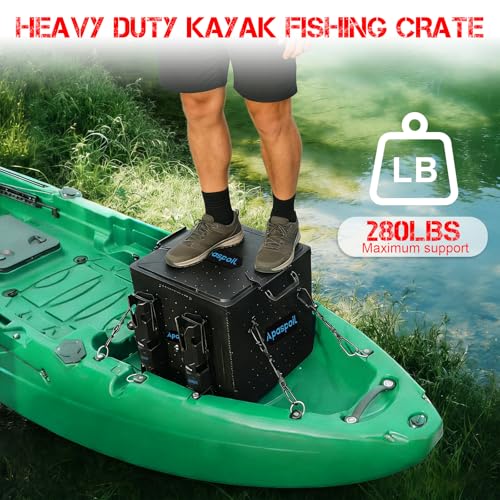 Kayak Fishing Crate with 4 Rod Holders | 13"x13" Kayak Tackle Storage Box & Gear Organizer | Durable, Compact Kayak Crate Storage for Most Fishing Kayaks