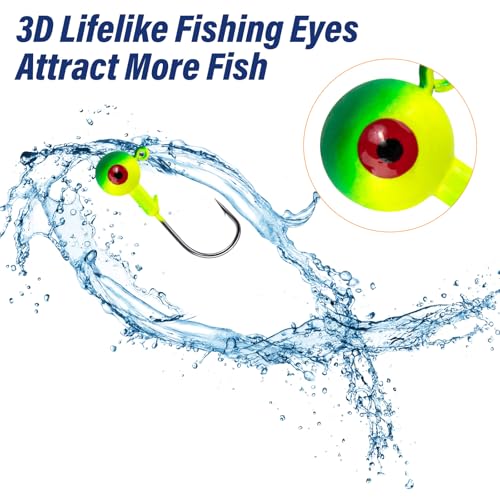 Alwonder 10-Pack Round Fishing Jig Heads, Bass Ball Jigs Hooks 3D Eyes High Carbon Steel 1/8-1/2OZ Pompano Jig Head Saltwater Freshwater Jigs Heads for Fishing Pompano Bass Trout Walleye Striper - color: Green, size: 3/16oz