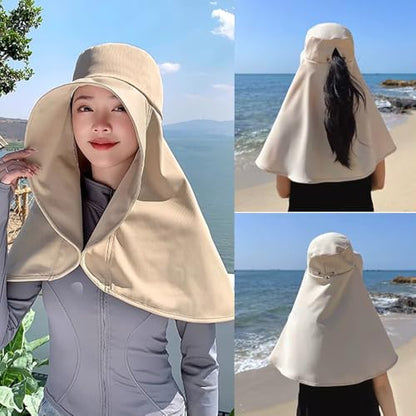 Fashion Outdoor Beach Hats UPF 50+ UV Sun Protection Wide Brim Shawl Breathable Face Neck Flap Cover Folding Sun Hat - color: Khaki