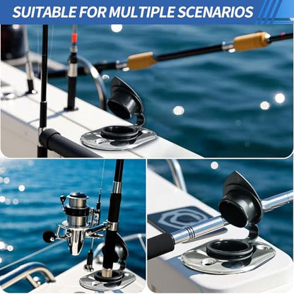 Hoffen 2Pcs Boat Stainless Steel Fishing Rod Holder Flush Mount 15/30/90 Degree with PVC Cap,Inner Tube and Gasket - style: 90 Degree