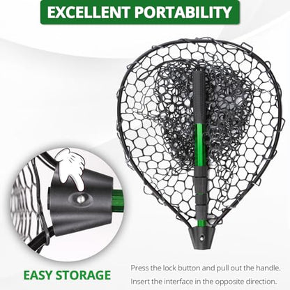 Rubber Fishing Net with Telescoping Handle - High Strength Landing Net for Fishing with Soft Rubber Netting, Two Sizes Options - size: L, Hoop Size: 20.3″ x 16″