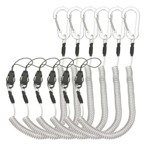 PATIKIL Coiled Lanyards with Buckle Retractable Safety Ring and Quick Release Detachable Buckle for Fishing Equipment - color: Silver Tone, size: 47 Inch