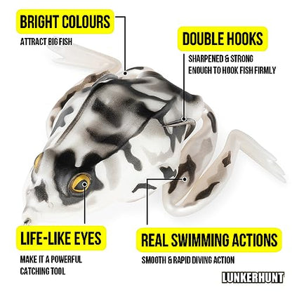 Lunkerhunt - Topwater Fishing Lures for Bass Trout Fishing | Combat Frog Lure for Big Fish | Award Winning Hollow Body Frog Fishing Bait with Weedless Hooks - color: Delta