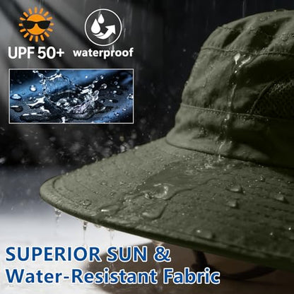 ZOORON Sun Hats for Men Women Fishing Hat with Neck Flap,UPF 50+ Sun Hat Waterproof Wide Brim Bucket Hats for Safari Hiking - color: 1-army Green-arm Sleeves