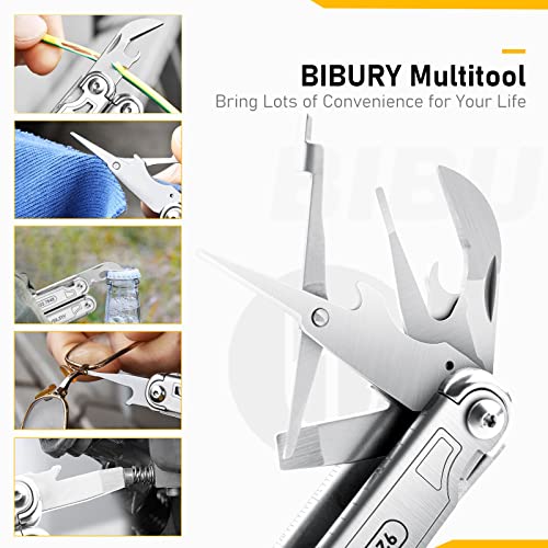 BIBURY Multitool with Pocket Knife, 19-in-1 Stainless Steel Pliers with Scissors, Self-locking Multi tools with EDC Sheath for Home, Camping, Hiking, Survival, Gifts for Men, BI2038A - size: 19-IN-1