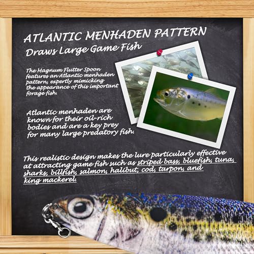 Magnum Flutter Spoon Deep Sea Jigging Fishing Lures, 7.5-9 Inch Large Hard Metal Sinking Trolling Casting Striper Fishing Spoon Baits for Striped Bass, Salmon, Walleye, Saltwater, Freshwater - color: A2 - 8" Classic - Menhaden