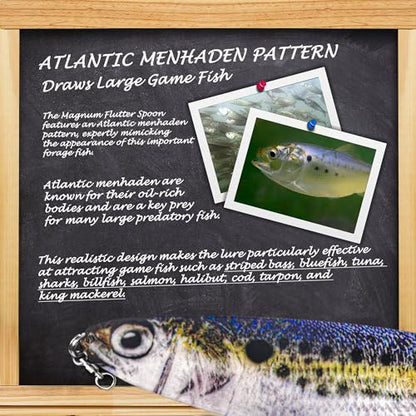 Magnum Flutter Spoon Deep Sea Jigging Fishing Lures, 7.5-9 Inch Large Hard Metal Sinking Trolling Casting Striper Fishing Spoon Baits for Striped Bass, Salmon, Walleye, Saltwater, Freshwater - color: A2 - 8" Classic - Menhaden