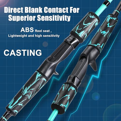 One Bass Spinning Rod & Casting Rod, High Performance IM6 Graphite Fishing Pole for Bass Fishing,2- Piece Desgin for Travel - size: 6'0"-ML-Fast, style: Casting