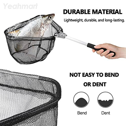 Yeahmart Fishing Landing Net with Telescopic Aluminum Handle Pole, Collapsible Nylon Mesh Minnow Fish Net for Saltwater & Freshwater, Portable Fishing Gear for Kids, Men, Women, Extends 21-75 Inches - style: 21" Full Length (Chrome-fixed Handle)