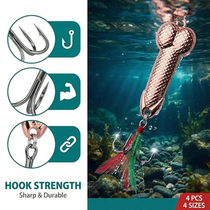 Gag Fishing Lures Set Metal Luminous Sequin Spoons Funny Top Water Bass Fishing Lures Fishermen Gear Spinner Baits Freshwater Saltwater Equipment Fishing Hook for Fishing Lover Men - color: Rose Gold