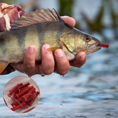 Soulchen Dip Bait Worms for Catfish Soft Swimming Lures for Catfish with Trident Hook Plastic Swim Baits Freshwater/Saltwater Plastic Swimming Lures - color: Red