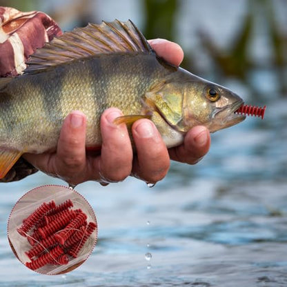 Soulchen Dip Bait Worms for Catfish Soft Swimming Lures for Catfish with Trident Hook Plastic Swim Baits Freshwater/Saltwater Plastic Swimming Lures - color: Red