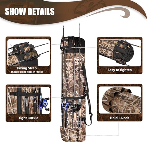 Fishing Pole Bag Rod Case, Folding Fishing Pole Bag Fishing Gear - color: Camouflage