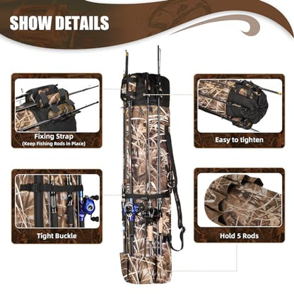 Fishing Pole Bag Rod Case, Folding Fishing Pole Bag Fishing Gear - color: Camouflage