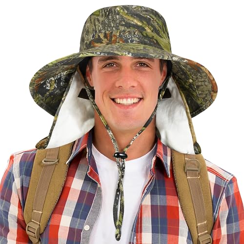 Catalonia Sun Hat for Men,Outdoor Wide Brim Hat with Neck Flap Cover for Fishing Hiking Safari Gardening - color: Camo Style C / Side Mesh