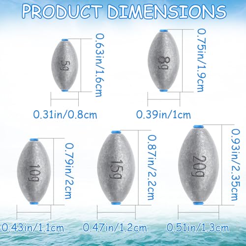 Egg Fishing Sinkers Weights Assortment | 26pcs 5/6 Size Bullet Fishing Weights Lead Oval Shape Bass Casting Worm Bullet Tackle for Saltwater Freshwater Fishing - size: 5 sizes-26pcs