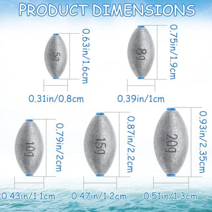 Egg Fishing Sinkers Weights Assortment | 26pcs 5/6 Size Bullet Fishing Weights Lead Oval Shape Bass Casting Worm Bullet Tackle for Saltwater Freshwater Fishing - size: 5 sizes-26pcs
