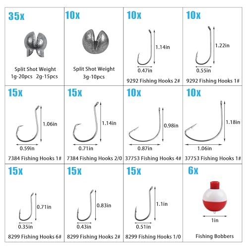 166pcs Fishing Hook Bobber Tackle Kit,Beginner Equipment Fishing Float Bobbers,Circle Hooks,Sinker Weights Bass Fish Hook,Octopus Baitholder Hooks Starter Kit for Artificial Live Bait
