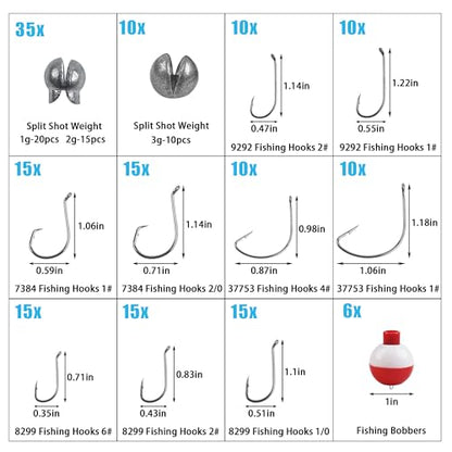 166pcs Fishing Hook Bobber Tackle Kit,Beginner Equipment Fishing Float Bobbers,Circle Hooks,Sinker Weights Bass Fish Hook,Octopus Baitholder Hooks Starter Kit for Artificial Live Bait