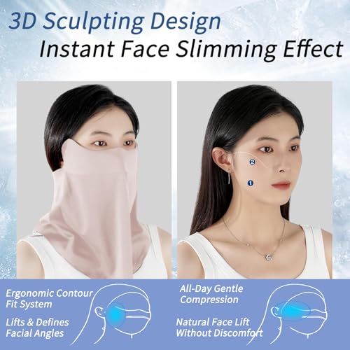 UV Sun Protection Face Mask with Neck Coverage UPF 50+ Face Shield Breathable Design for Summer Outdoor Activities - color: Pink