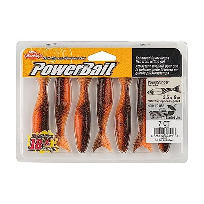 Berkley PowerBait PowerStinger Fishing Soft Bait - color: Watermelon Copper/Orange w/Red, size: 3 1/2"